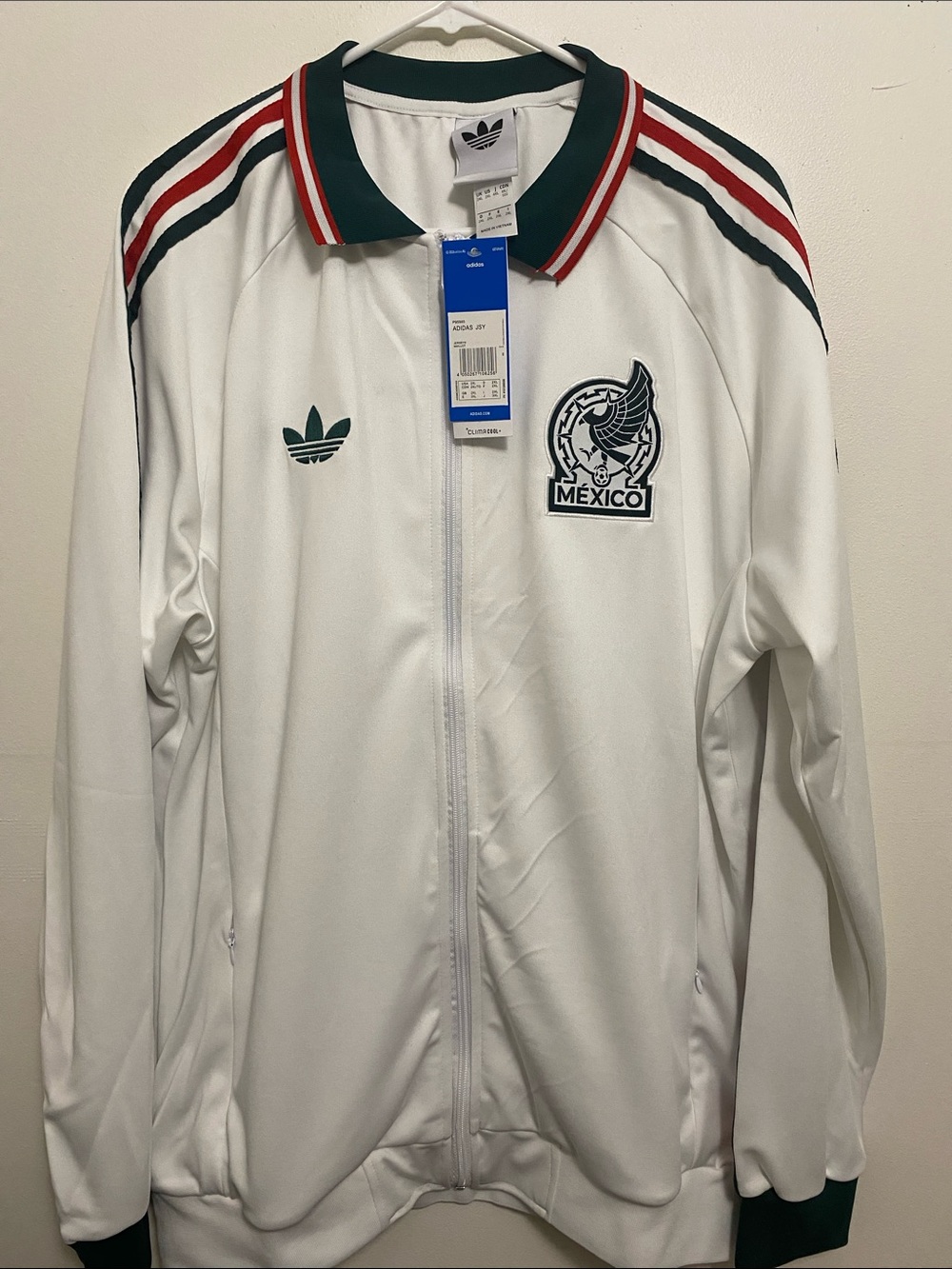 adidas White Mexico Crest Track Jacket with Green and Red Trim
